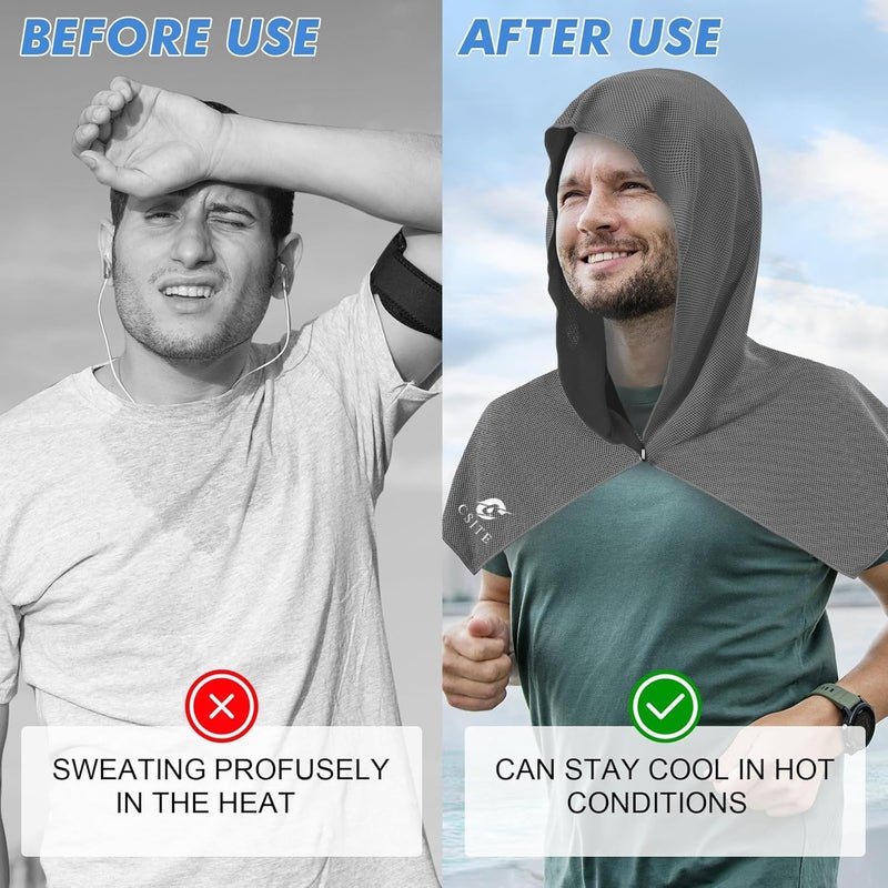 CASITE 4 Pack Cooling Hoodie Towels for Neck and Face, UPF 50 Sun Protection & Instant Cooling, Ice Towels for Hot Weather, Soft Breathable Towel for Sport, Work Out, Gym, Camping & More Activities - Image 4